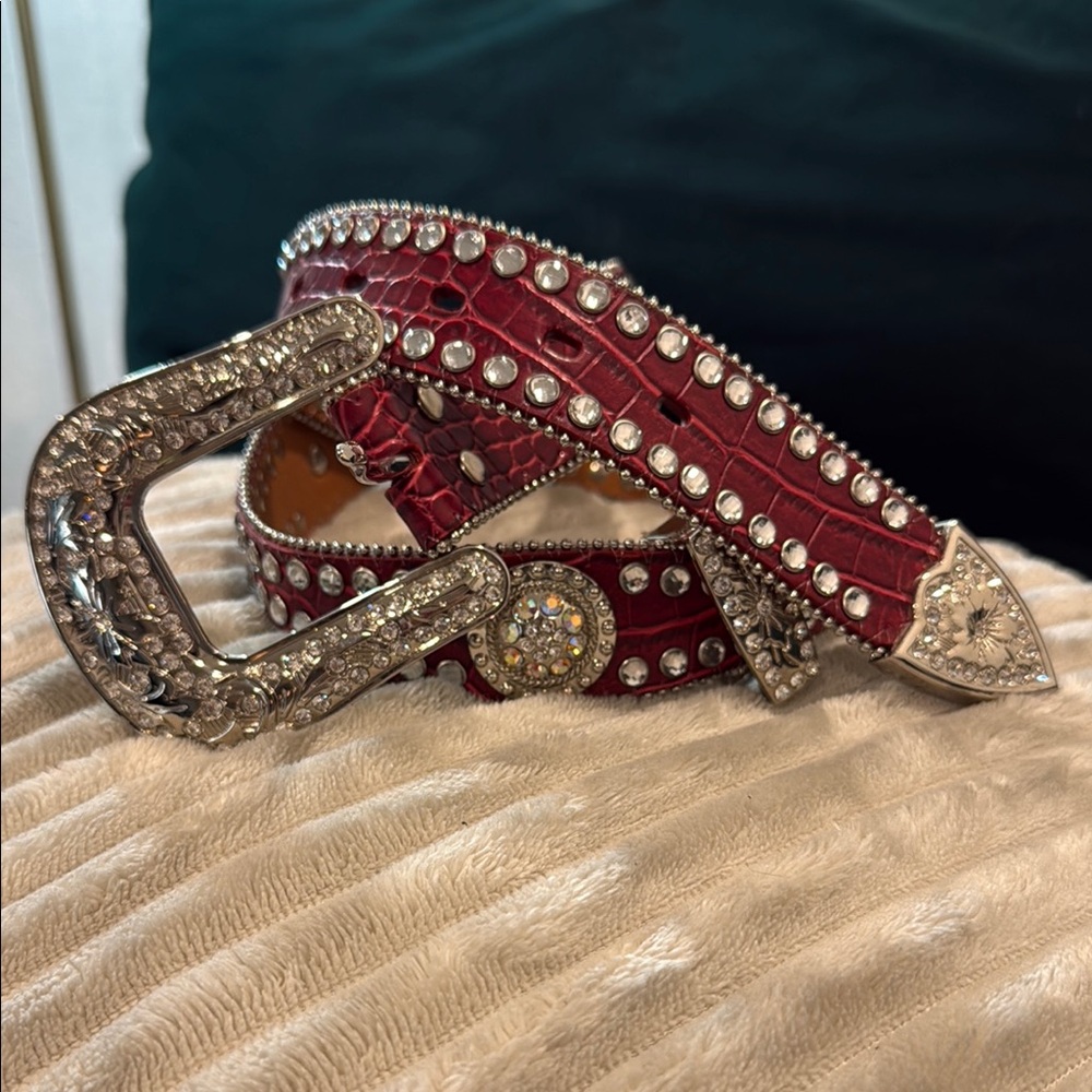 Red and Silver Rhinestone Western Belt